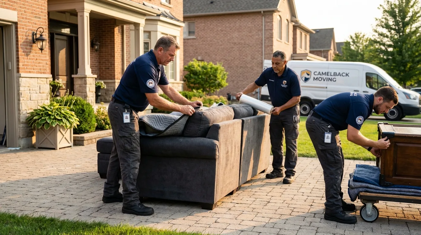 Large estate moving crew wrapping furniture in Horseshoe Bay, TX