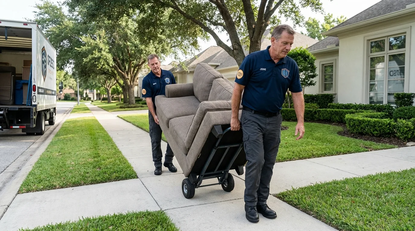 Local residential moving crew loading furniture in Horseshoe Bay, TX